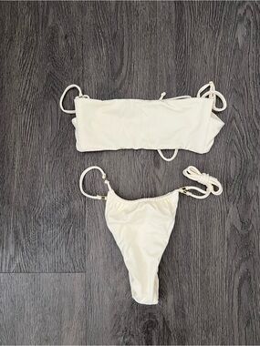 White Tie-Shoulder Bikini Set - Women Swim
